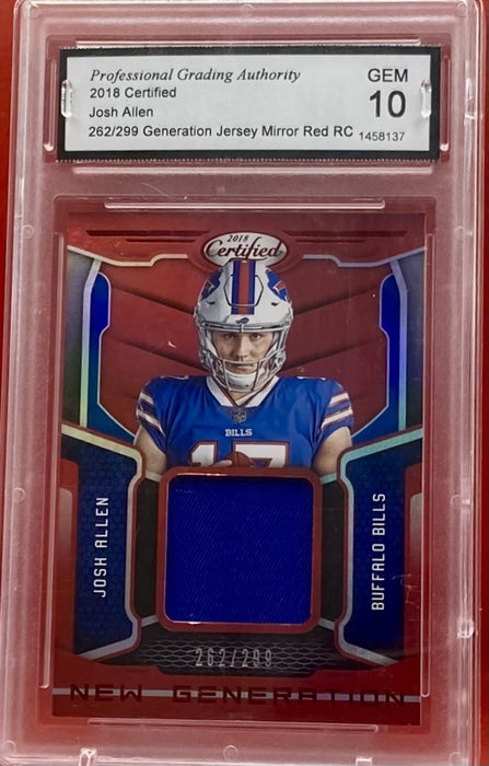 Josh Allen - 2018 PANINI CERTIFIED GENERATION JERSEY MIRROR-RED /299 PGA 10 GEM