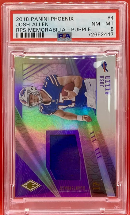 Josh Allen - 2018 PANINI PHOENIX RPS MEMORABILIA-PURPLE #4 PSA 8 NM-MT