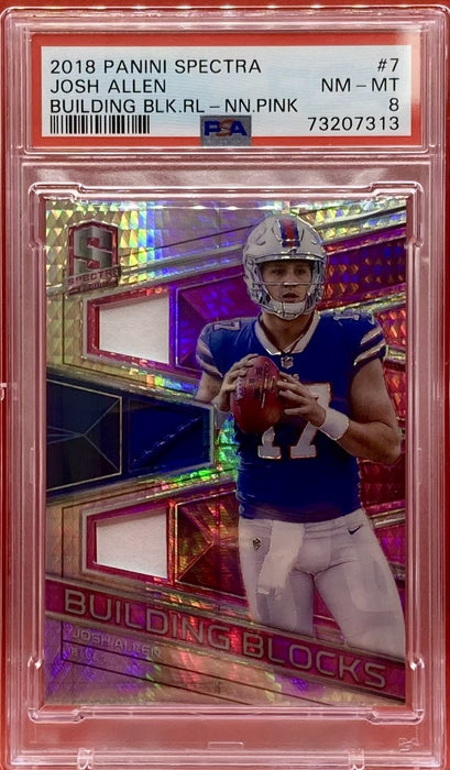 Josh Allen - 2018 PANINI SPECTRA BUILDING BLOCKS RELICS-NEON PINK #7 PSA 8 NM-MT