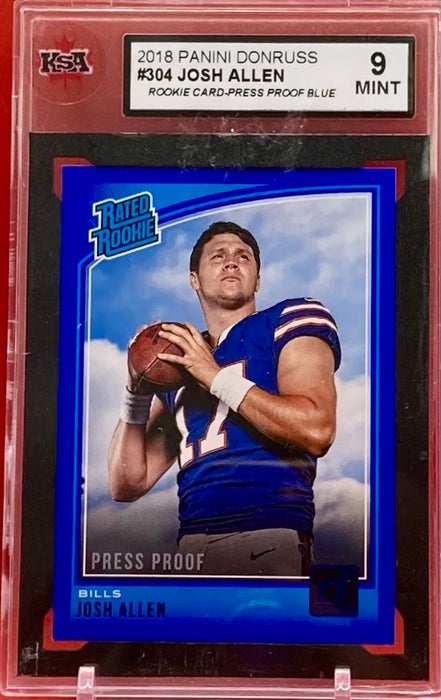 Josh Allen - 2018 PANINI DONRUSS RATED ROOKIE PRESS PROOF-BLUE #304 KSA 9 MINT