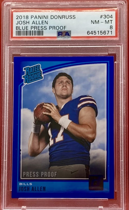 Josh Allen - 2018 PANINI DONRUSS RATED ROOKIE PRESS PROOF-BLUE #304 PSA 8 NM-MT