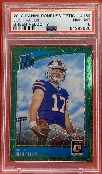 Josh Allen - 2018 PANINI DONRUSS OPTIC RATED ROOKIE GREEN VELOCITY #154 PSA NM-MT