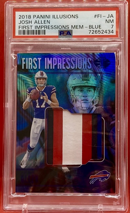 Josh Allen - 2018 PANINI ILLUSIONS FIRST IMPRESSIONS MEMORABILIA-BLUE #FI-JA PSA 7 NM