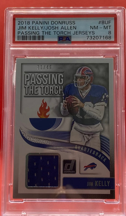 Josh Allen - 2018 PANINI DONRUSS KELLY/ALLEN PASSING THE TORCH JERSEYS /49 #BUF PSA 8 NM-MT